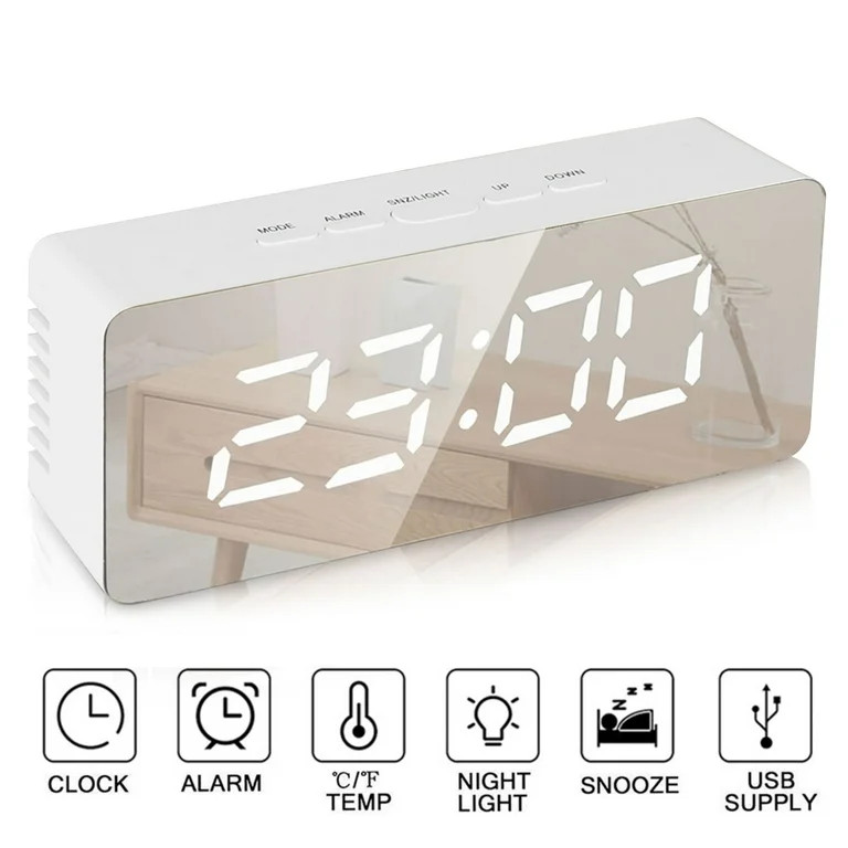 TSV USB Powered Alarm Clock, Portable Modern Battery Operated Mirror Clock, Large Digital LED Dis... | Walmart (US)