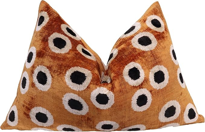 Handmade Luxury Velvet Throw Pillow with Down Feather Insert, 16"x24", Gold & Black Dot Pattern, ... | Amazon (US)