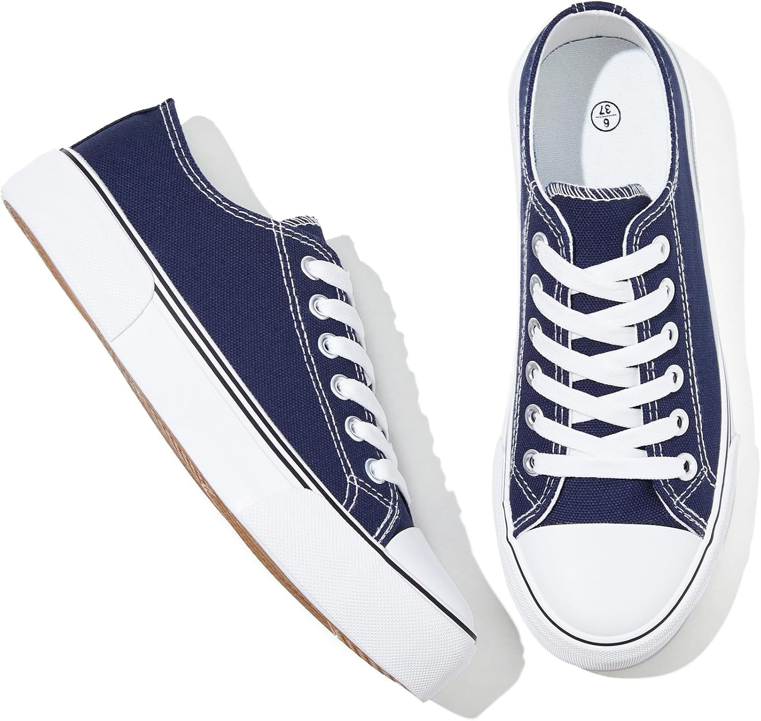 Canvas Tennis Shoes for Women Low Top Casual White Black Sneakers for Women Lace Up Fashion Comfortable Walking Shoes | Amazon (US)