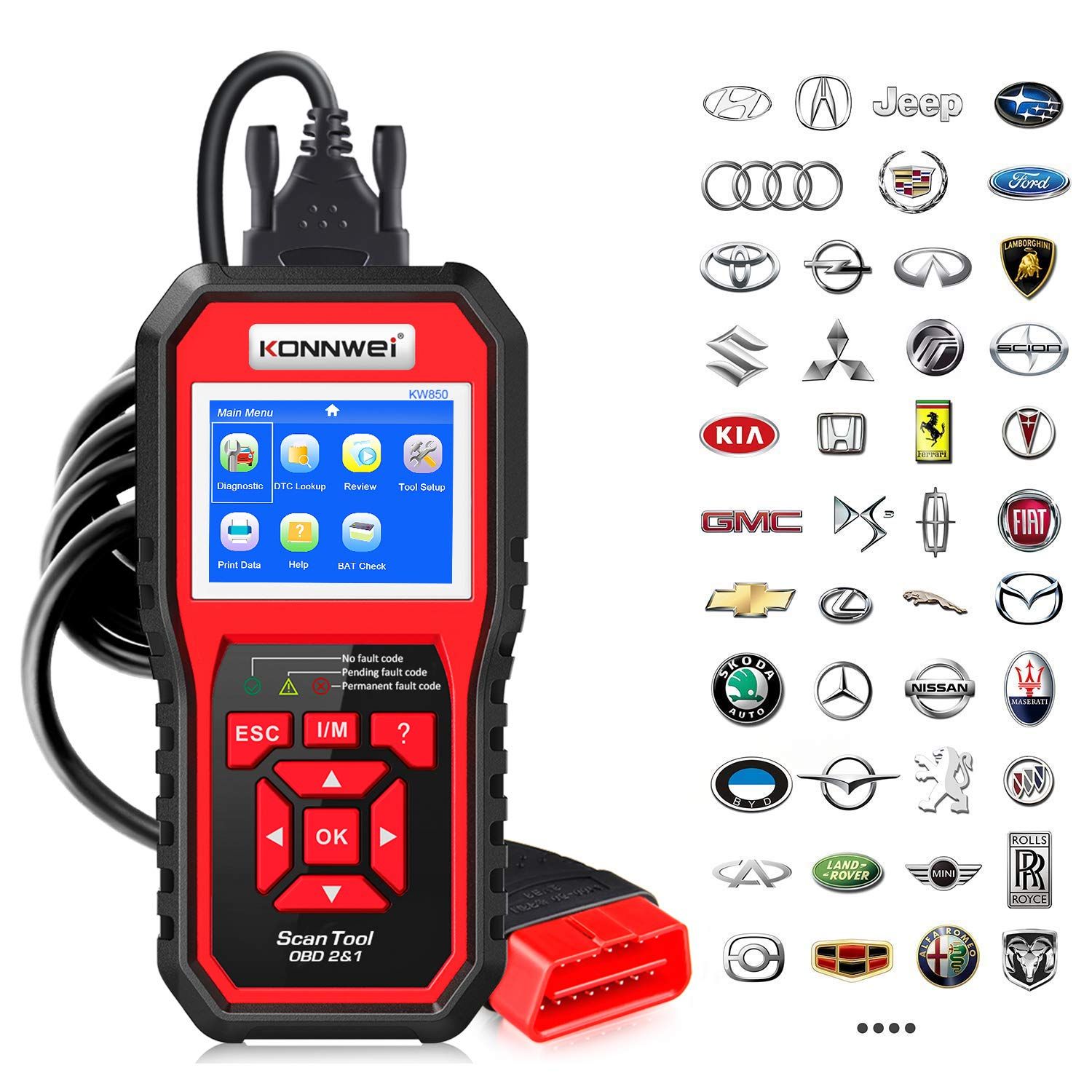 KONNWEI KW850 Professional OBD2 Scanner Auto Code Reader Diagnostic Check Engine Light Scan Tool for | Amazon (US)
