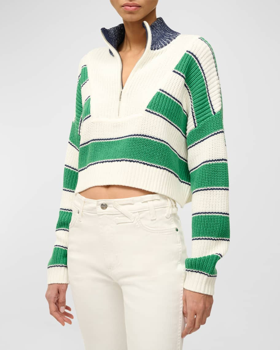 STAUD Hampton Chunky Stripe Knit Cropped Pullover Sweater | Neiman Marcus