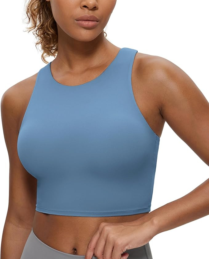 CRZ YOGA Butterluxe High Neck Crop Tank Tops for Women - Racerback Padded Longline Sports Bras Wo... | Amazon (US)