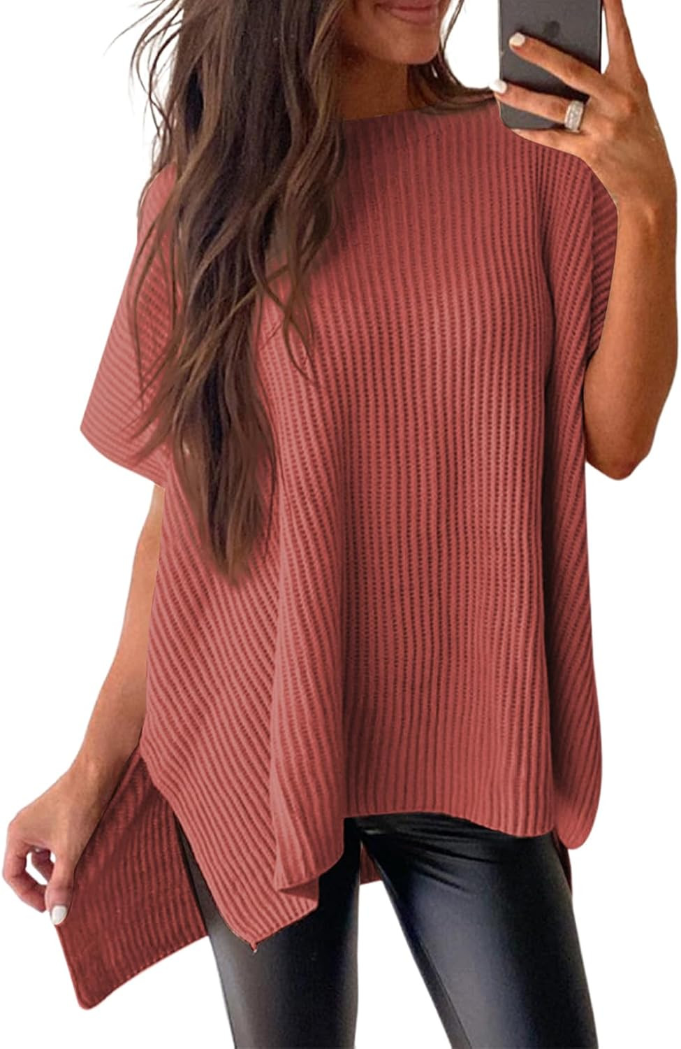 SHEWIN Womens Tops Crewneck Short Sleeve Sweater Causal Tunic Tops Lightweight Summer Sweaters for Women | Amazon (US)