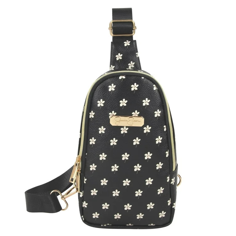 Jessica Simpson One Strap Mini Crossbody Sling Bag Backpack in Black with White Daisies | Walmart (US)