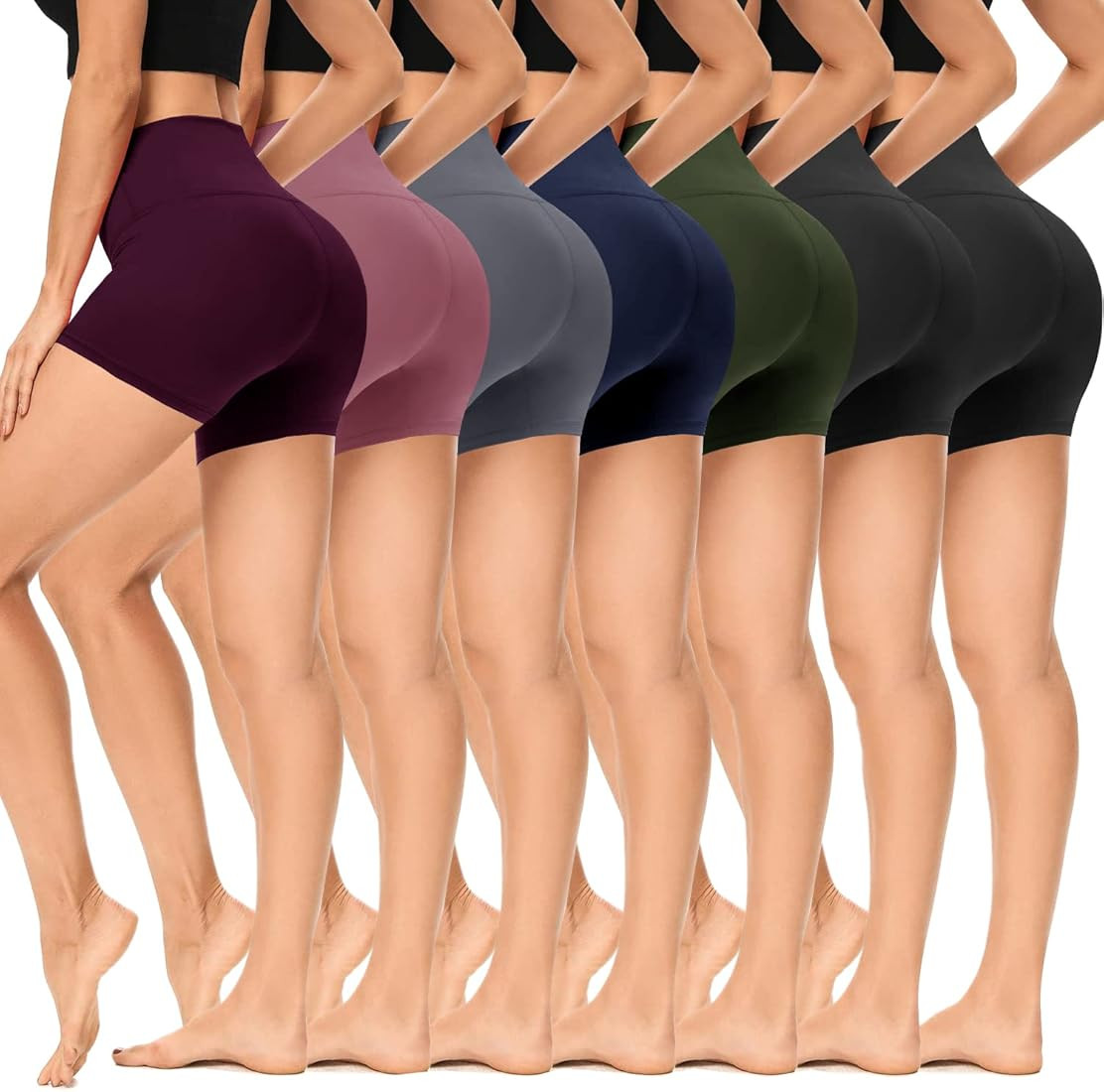 7 Pack High Waisted Biker Shorts Women - 5’’ Soft Black Yoga Workout Shorts | Amazon (US)