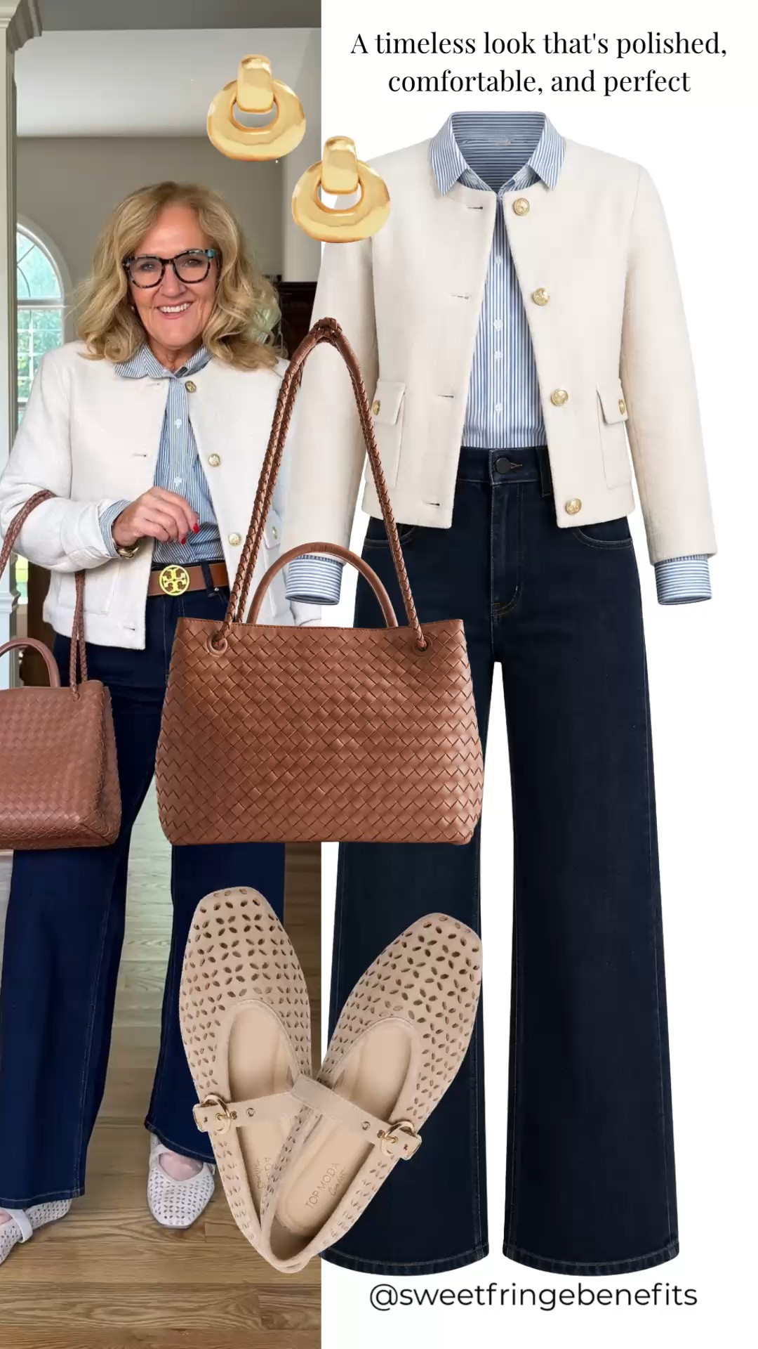 This cream cropped jacket instantly elevates any outfit. Paired with a striped button-down, dark wash wide-leg jeans, and woven accessories, it's a timeless look that's polished, comfortable, and easy to wear all season.

💡 LTK MADE EASY
❤️ Heart = Support my posts!
🔖 Save = Get sale & restock alerts
📋 Lists = Keep favorites organized
📲 Share = Send lists and products to a friend. Hello, Christmas List!
💬 Comment = Ask me anything about what I'm wearing. 🙂

#LTKootd #LTKOver40 #LTKWorkwear