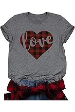 Womens Valentine's Day Funny Buffalo Plaid Leopard Love Heart Printed Shirts Short Sleeve Graphic... | Amazon (US)