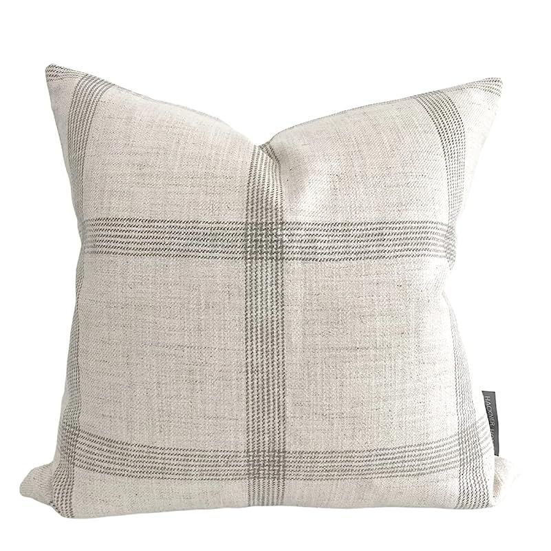 Hackner Home | Linen Windowpane Pillow Cover | Gray, White, and Black (24" x 24", Modern) | Amazon (US)