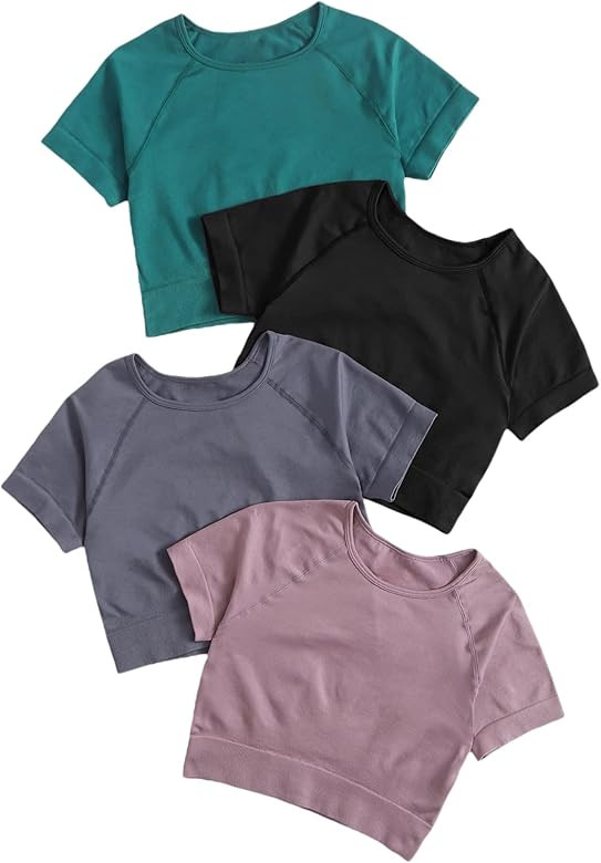 MakeMeChic Women's 4pack Workout Crop Tops Short Sleeve Yoga Running Sports Tee Shirts | Amazon (US)