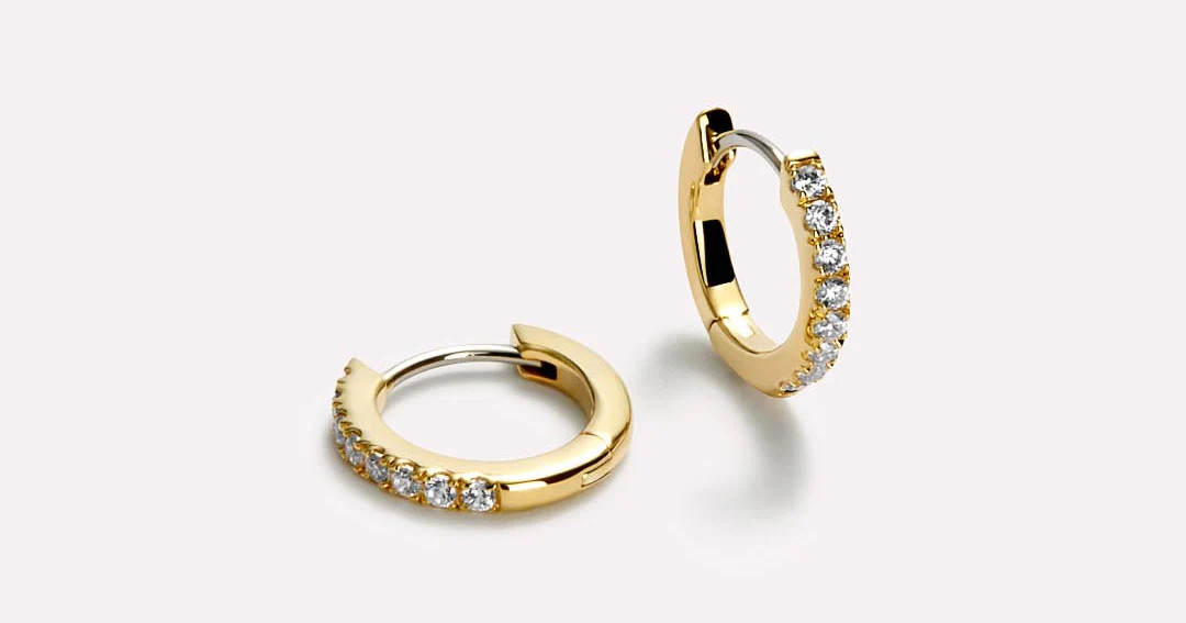 Gold Huggie Hoop Earrings - Pave Huggie Hoops | Ana Luisa