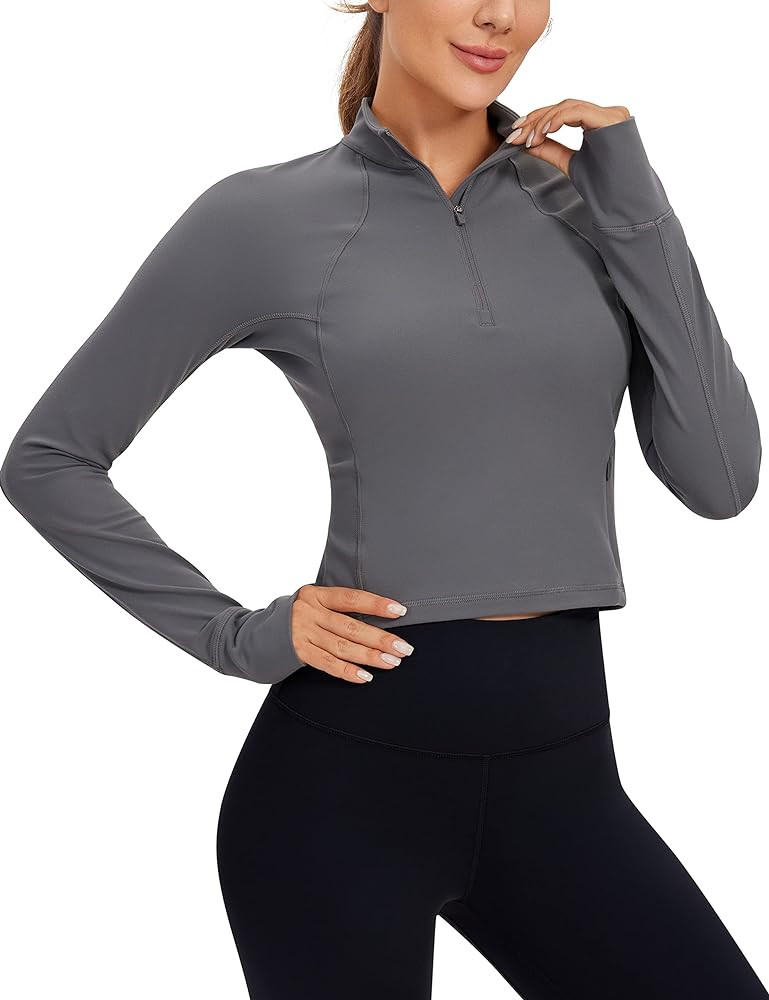 CRZ YOGA Women's Butterluxe Long Sleeve Workout Shirts Half Quarter Zip Sweatshirt Athletic Crop ... | Amazon (US)