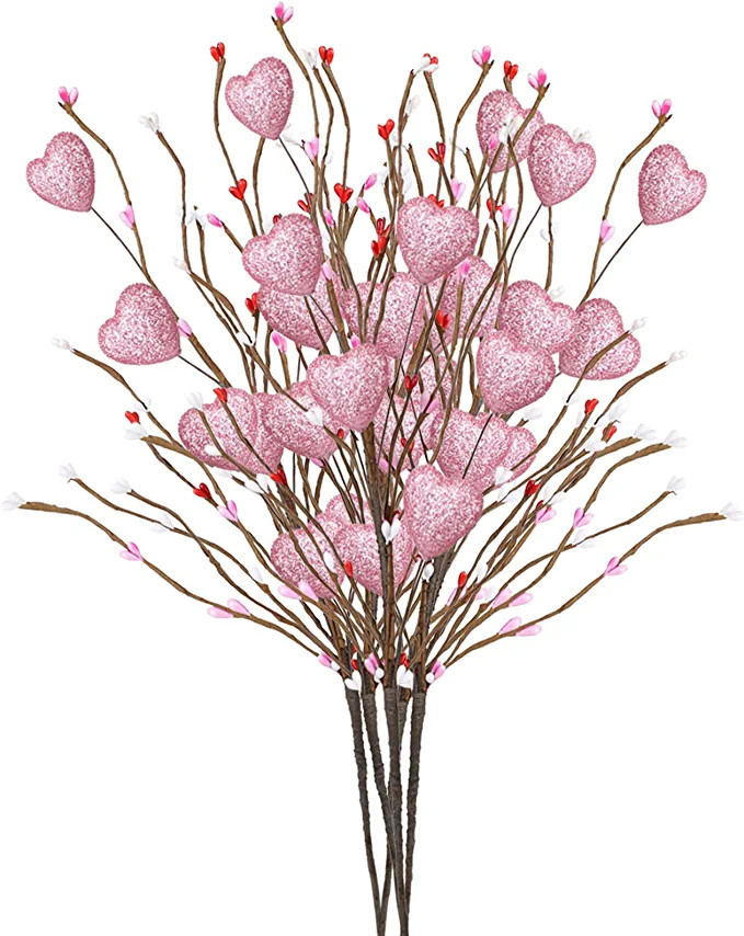 JASREE 5Pcs Artificial Pink Berry Stems, 19.7in Heart Shaped Berry Picks Valentines Day Fake Berr... | Amazon (US)