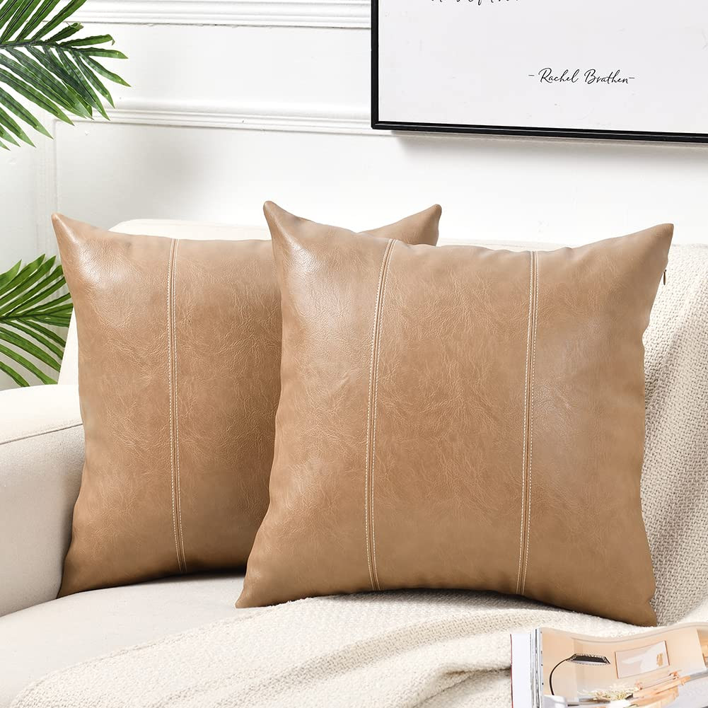 Fancy Homi 2 Packs Tan Decorative Throw Pillow Covers 20x20 Inch for Living Room Couch Bed, Moder... | Amazon (US)