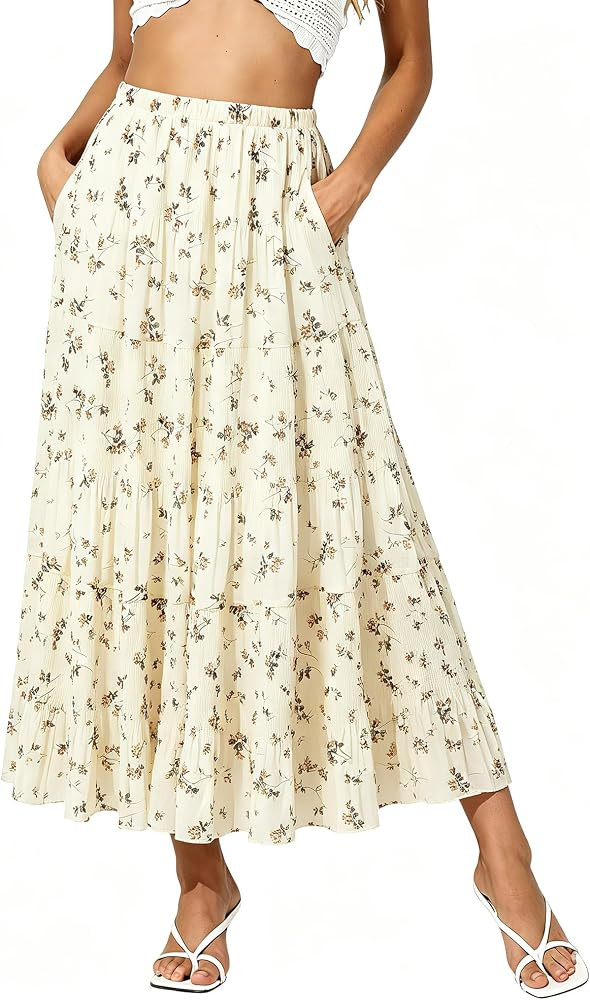 NASHALYLY Women's High Waisted Maxi Skirt,Elastic Chiffon Boho Long Skirt with Pockets | Amazon (US)