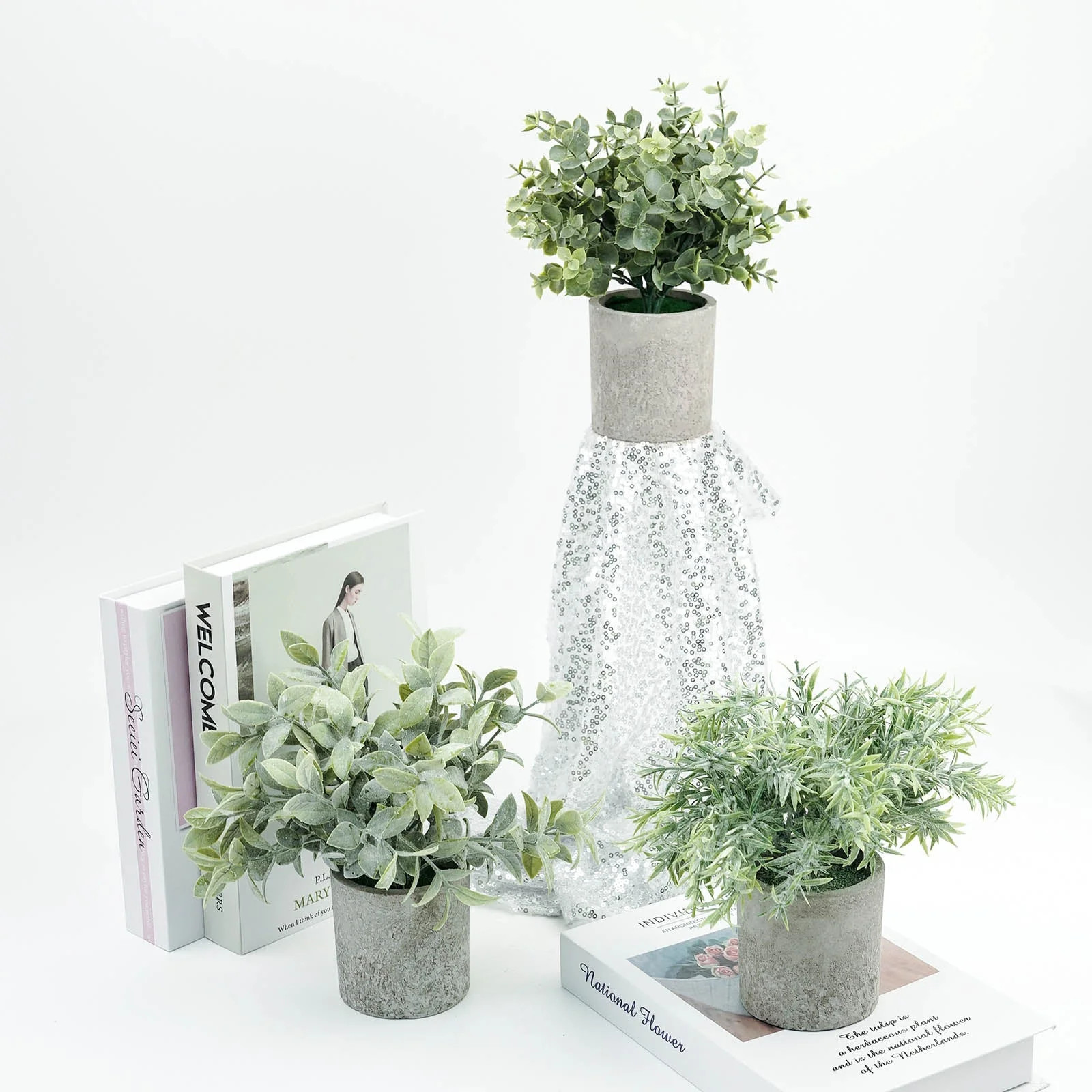 Efavormart Set of 3 | 9" Mini Potted Artificial Plants, Eucalyptus Rosemary Faux Herbs, Boxwood G... | Walmart (US)