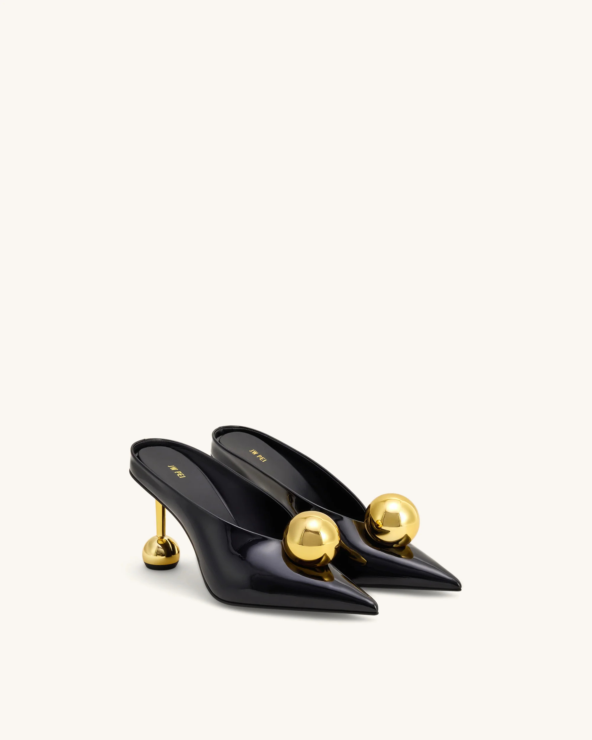 Sofia Angled Vamp Heel Mules - Black & Gold | JW PEI US