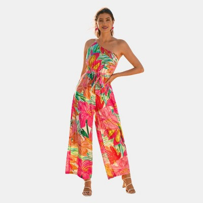 Cupshe Women's Vibrant Tropical Floral Print Beach Jumpsuit-S-Red | Target
