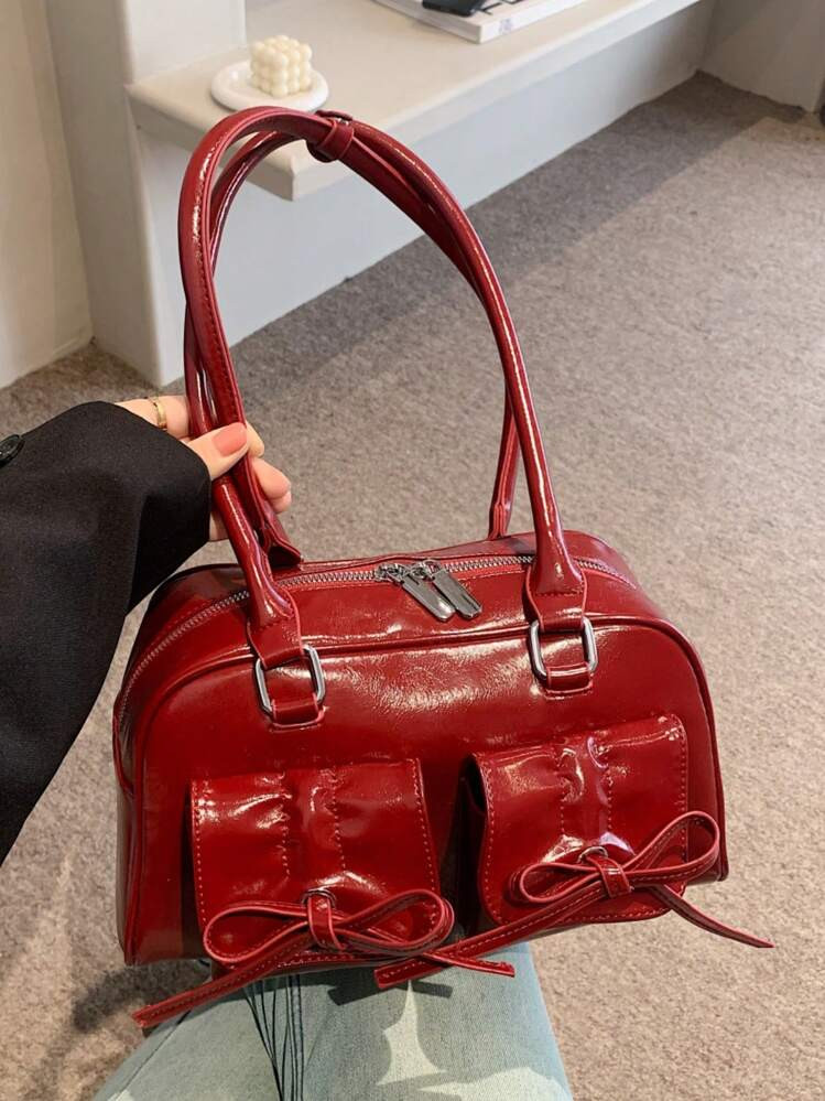Multi-Pocket PU Leather Oil Wax Women Shoulder Bag With Vintage, Simple And Fashionable Bowknot B... | SHEIN
