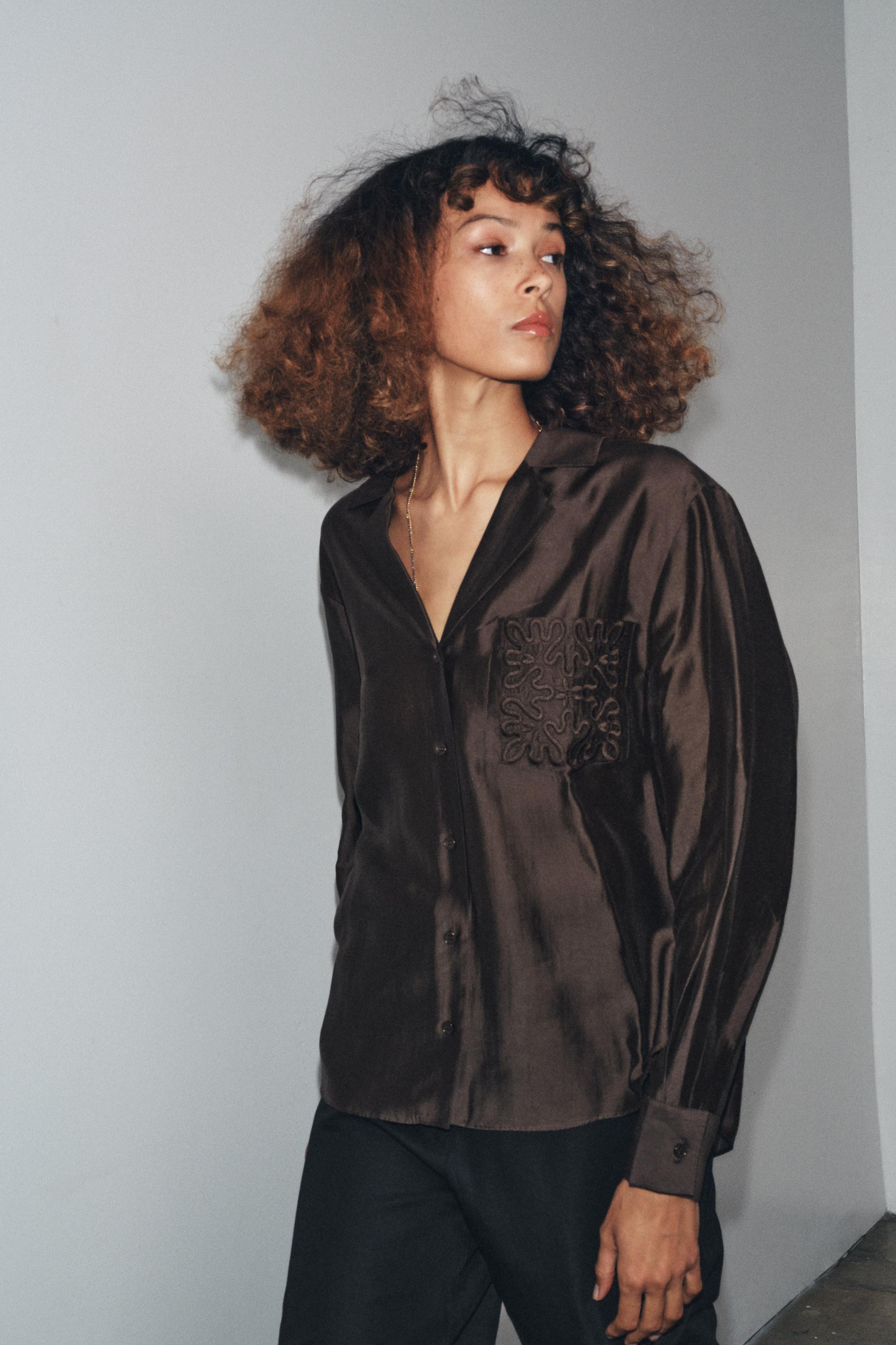 ZW COLLECTION EMBROIDERED POCKET SHIRT | Zara US