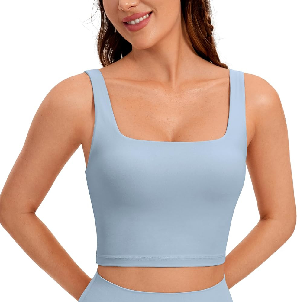 CRZ YOGA Butterluxe Womens Square Neck Longline Sports Bra - Workout Crop Tank Tops Padded with B... | Amazon (US)