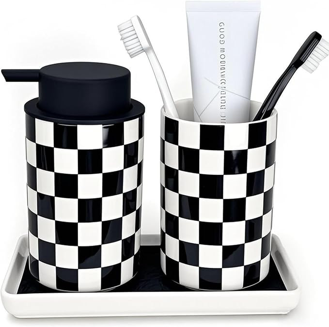 Bathroom Toothbrush Holder Set, Ceramic Soap Dispenser and Tooth Brush Holder Set, Modern Bathroo... | Amazon (US)