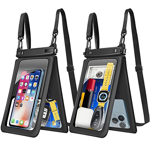 takyu Waterproof Phone Pouch, Double Space Waterproof Phone Bag Large Capacity Underwater Protector Dry Bag with Crossbody Lanyard Fits Up to 9.8" Phone for Vacation Beach Swimming 2 Pack | Amazon (US)