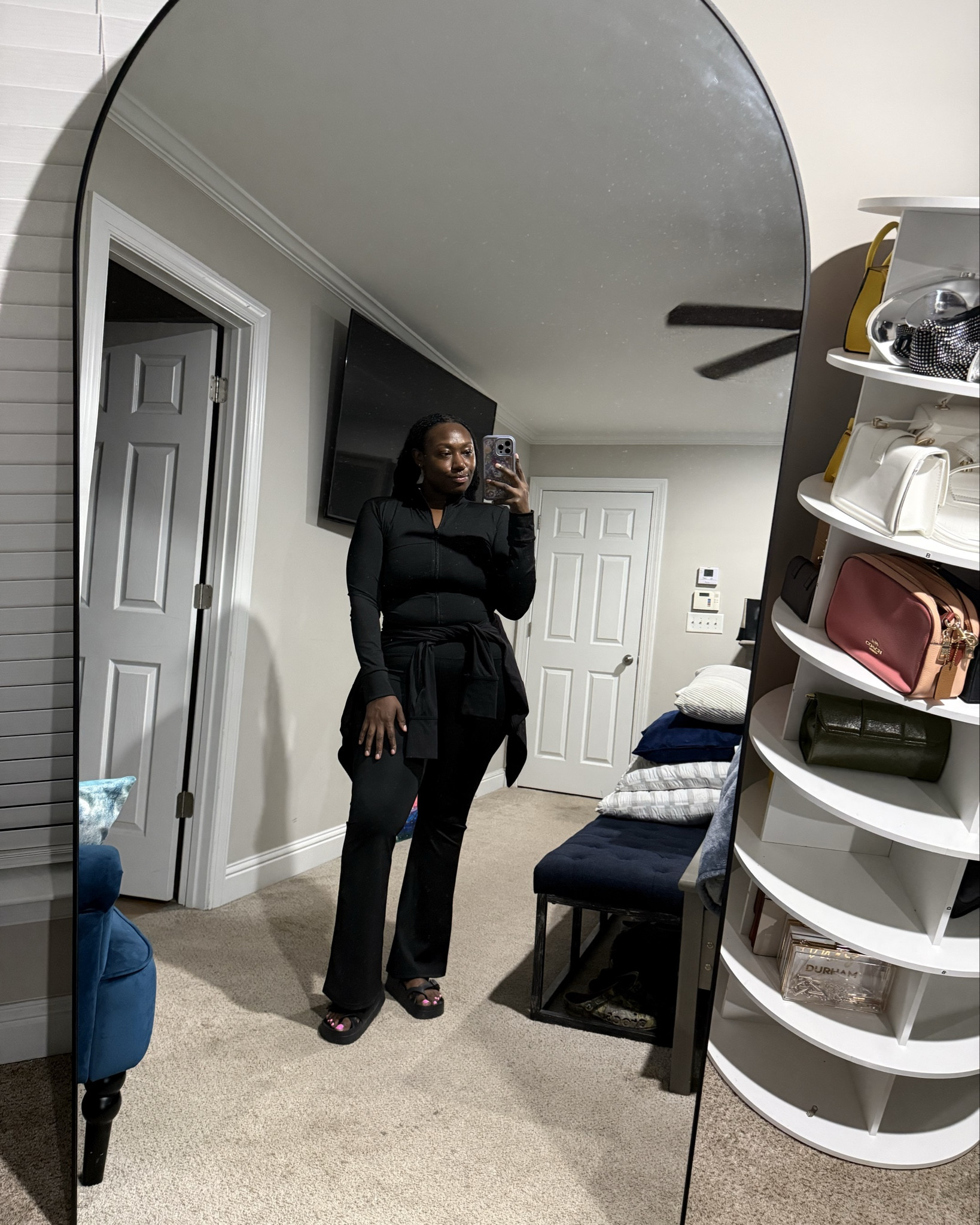 My current "run-around" uniform. 🖤 This all-black monochromatic look is the perfect way to stay modest and chic while keeping it comfortable. Fit Details: These platform sandals run true to size and add just enough height without the hurt! The set is plus-size friendly and has the best stretch.

#LTKootd #LTKgrwm #LTKPlusSize