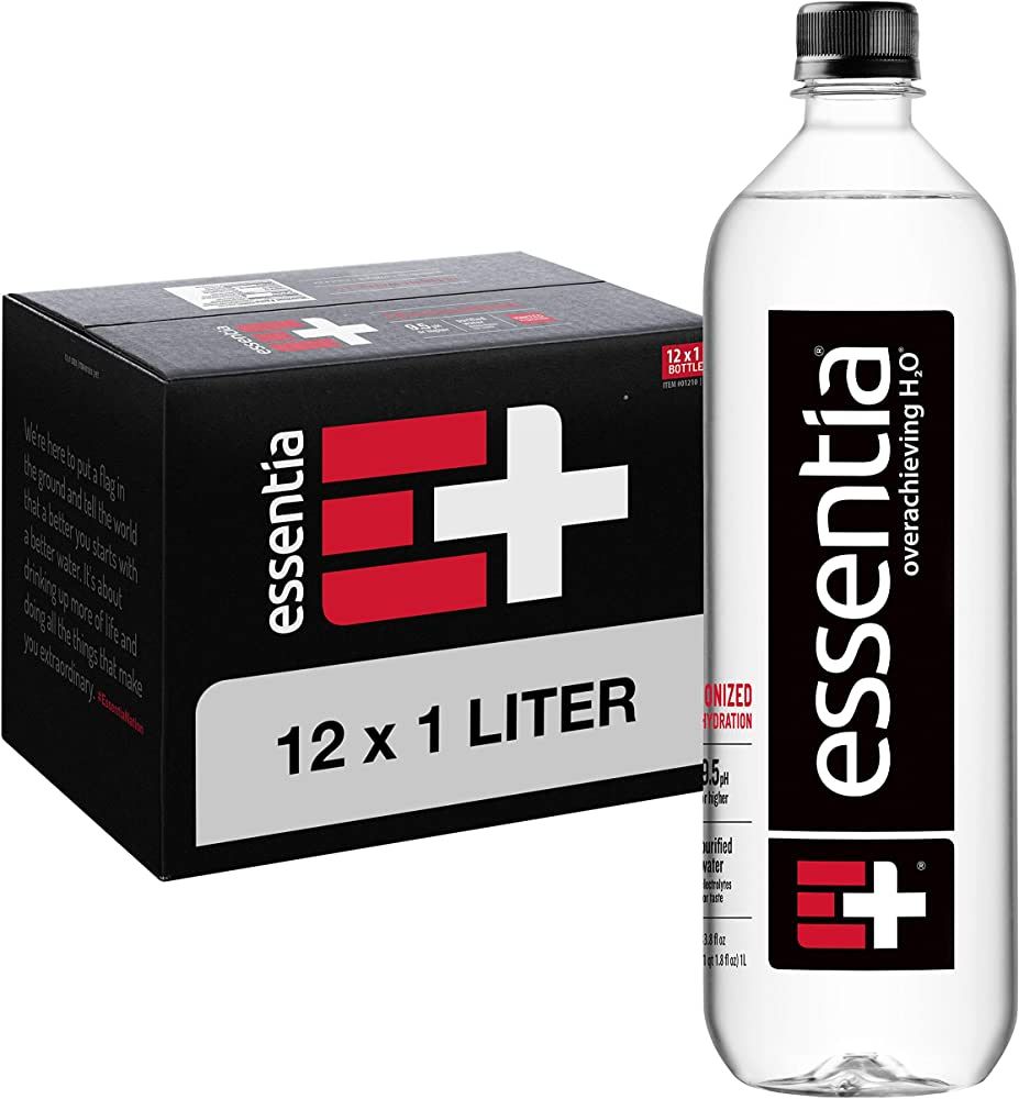 Essentia Bottled Water, 1 Liter, 12-Pack, Ionized Alkaline Water:99.9% Pure, Infused With Electro... | Amazon (US)