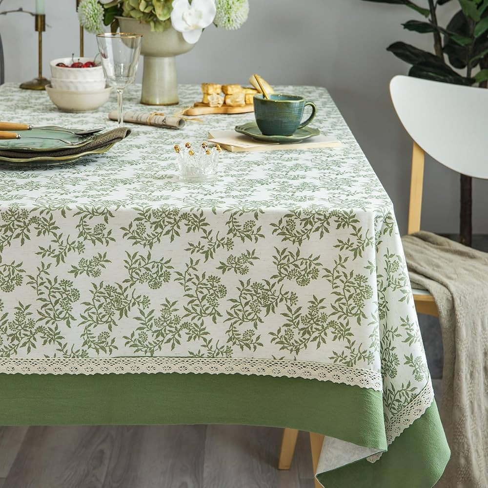 Rustic Tablecloth Solid Cotton Fabric Bordered Retro Tablecloths Classic Plant Leaf Printed Linen... | Amazon (US)