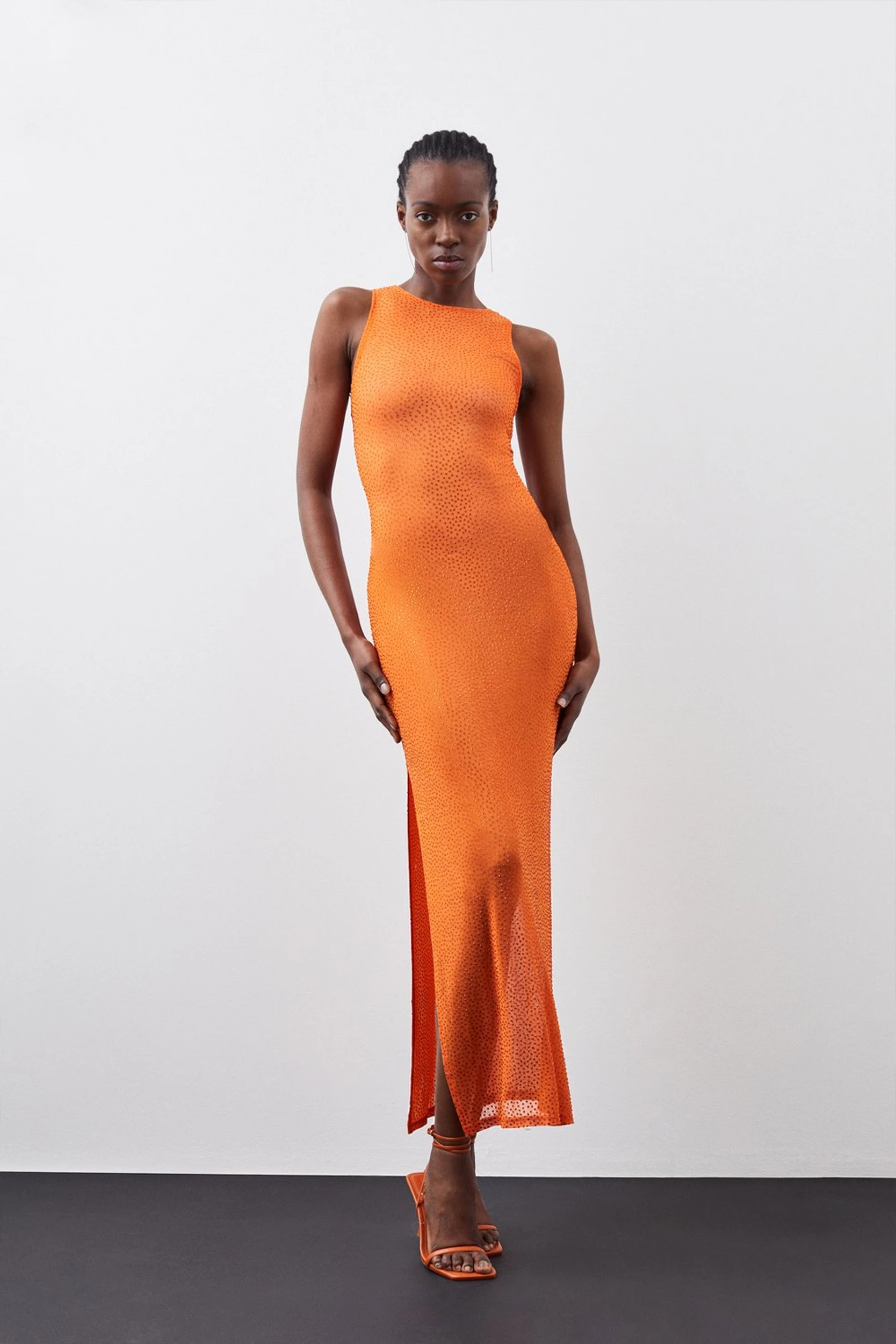 Hotfix Mesh Jersey Maxi Dress | Karen Millen UK + IE + DE + NL