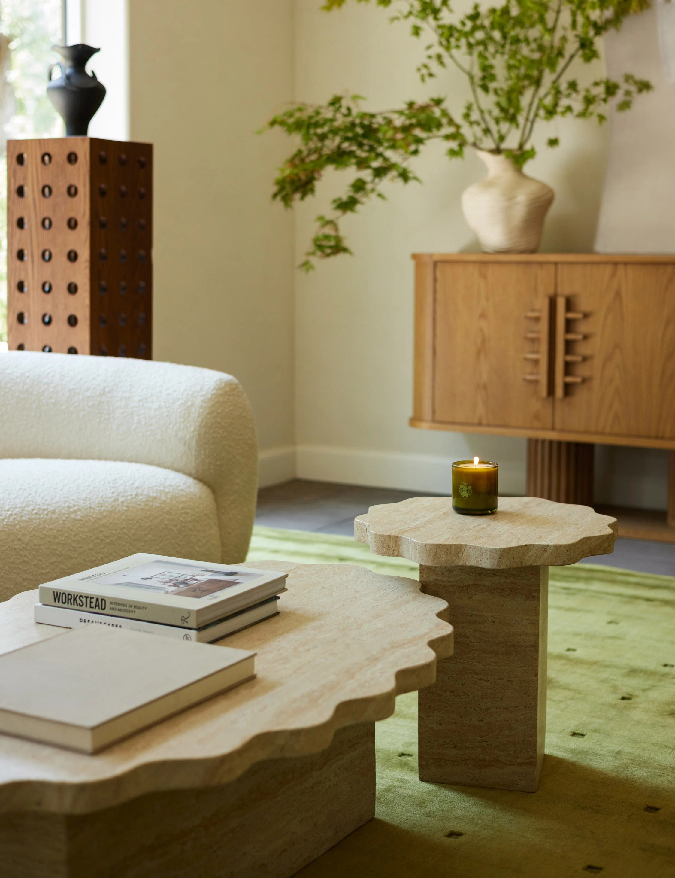 Scalloped Indoor / Outdoor Side Table by Sarah Sherman Samuel, Beige Marble | Lulu and Georgia 