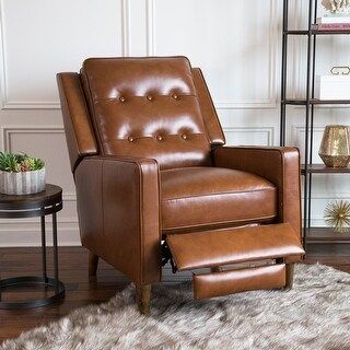 Abbyson Holloway Mid-century Top Grain Leather Pushback Recliner (Camel) | Bed Bath & Beyond