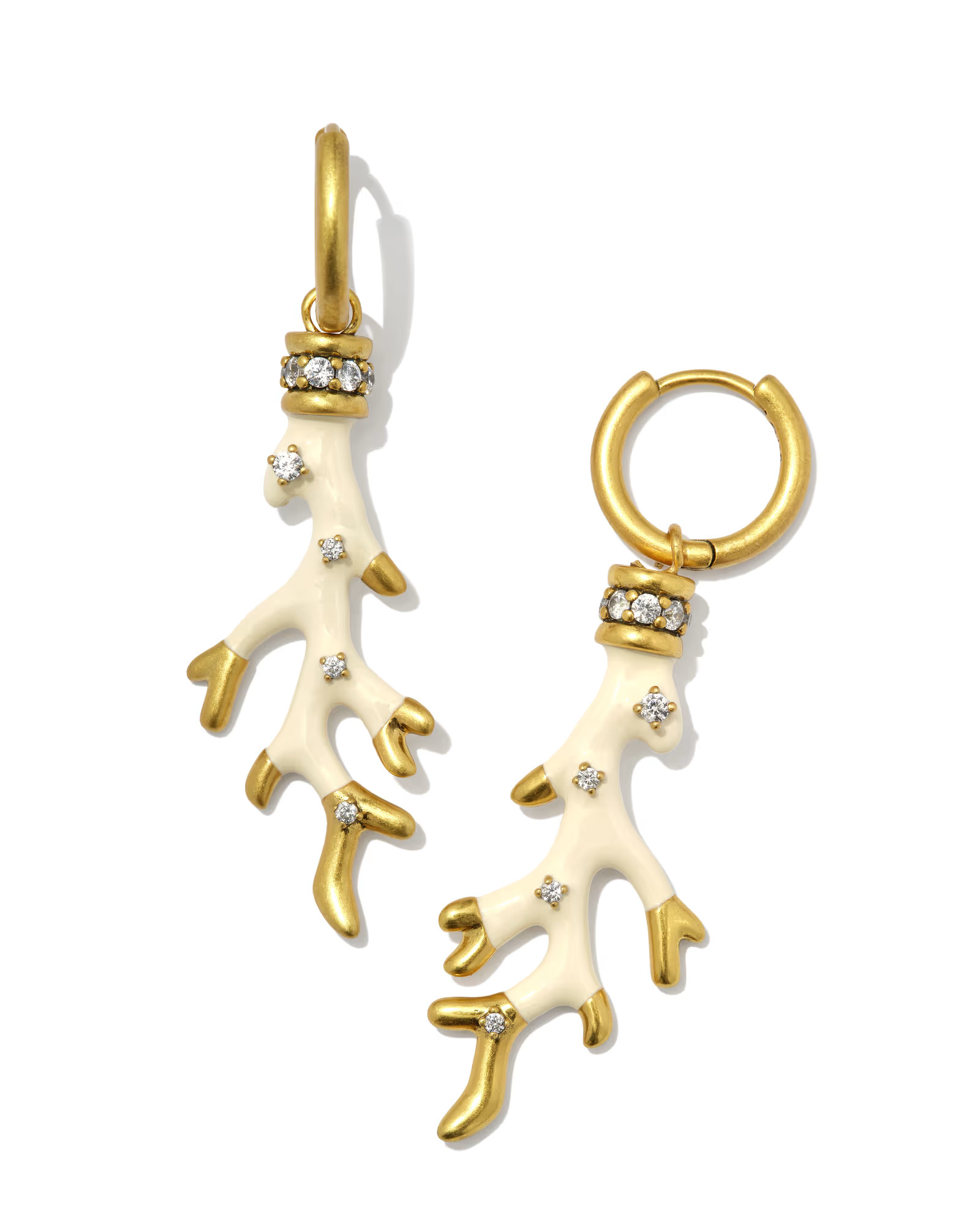 Shea Convertible Vintage Gold Huggie Earrings in Ivory Enamel | Kendra Scott