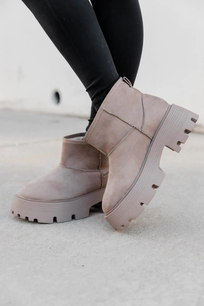 Kate Beige Suede Lug Ankle Bootie | Pink Lily