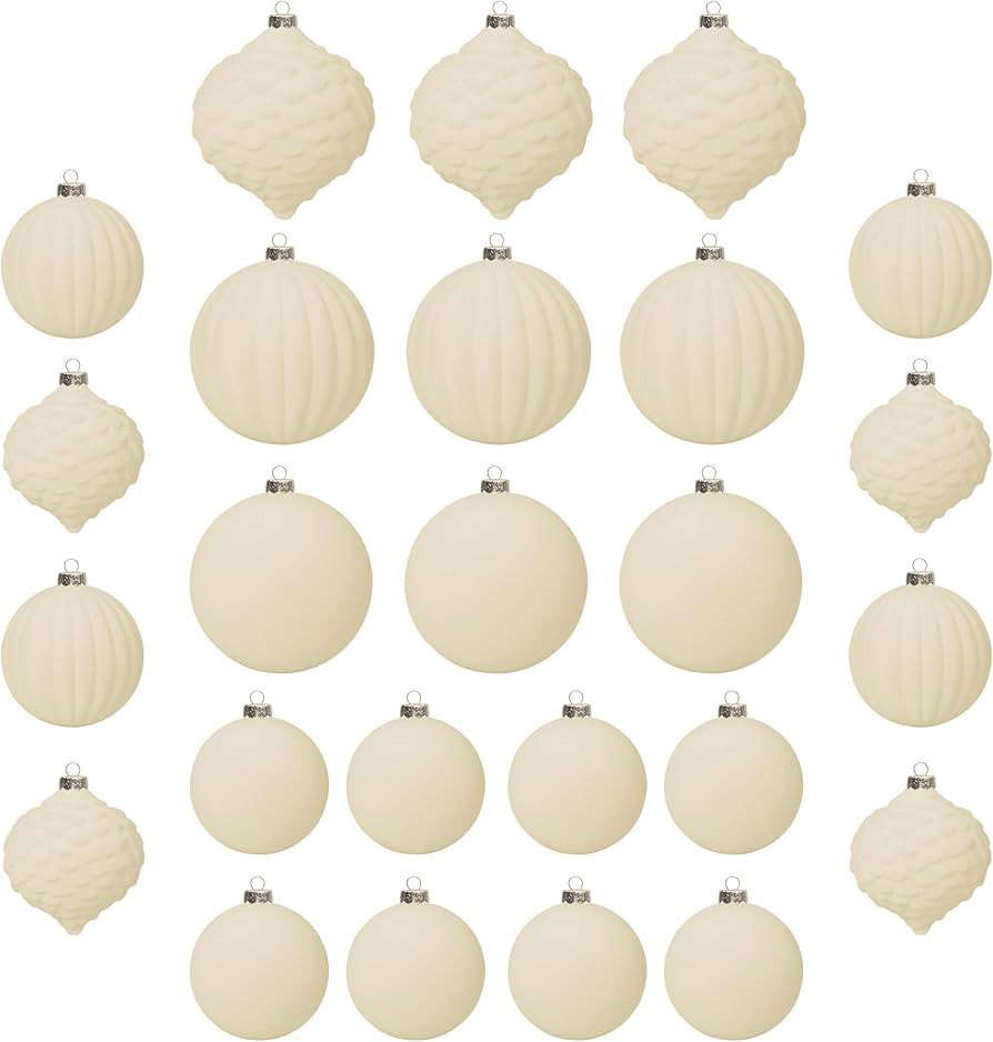 KI Store Velvet Christmas Balls Cream White 25pcs Flocked Christmas Tree Ornaments Assortment for... | Amazon (US)