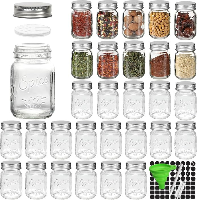 CycleMore 30 Pack 4oz Glass Mason Spice Jars, Round Spice Containers with Silver Metal Caps and P... | Amazon (US)