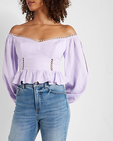 Off The Shoulder Corset Peplum Top | Express