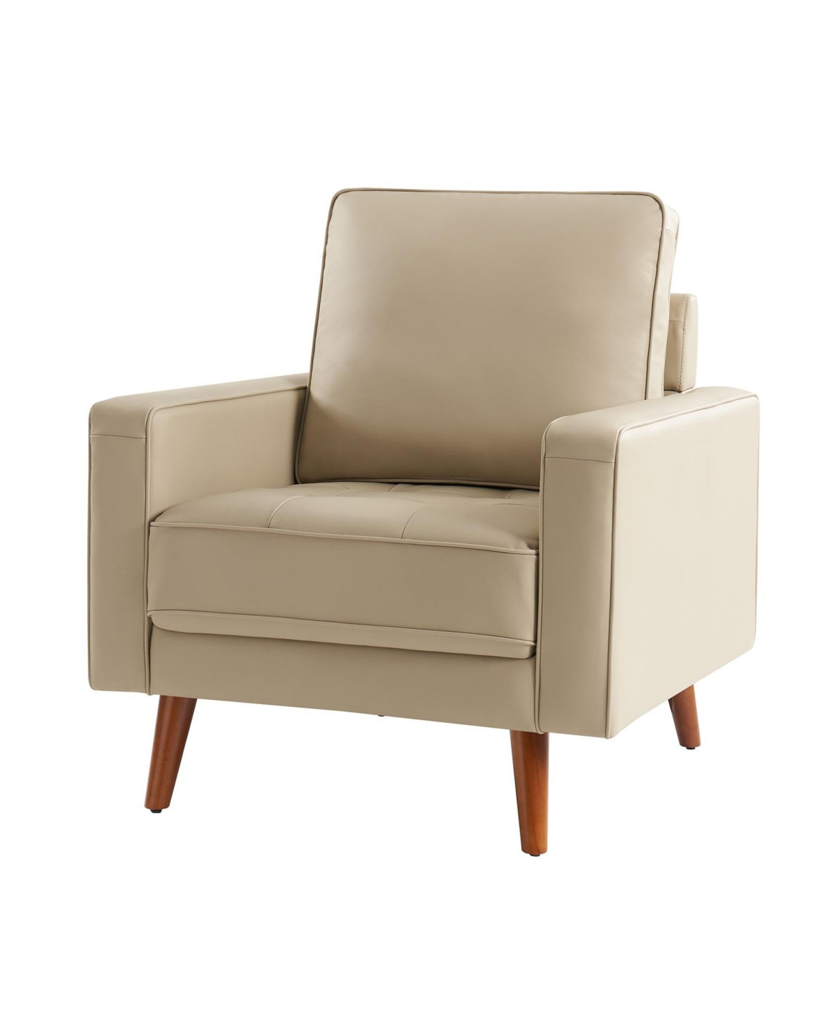 Mid-century Modern Elizabeth Genuine Leather Armchair with Wood Flared Legs - Beige | Macy's