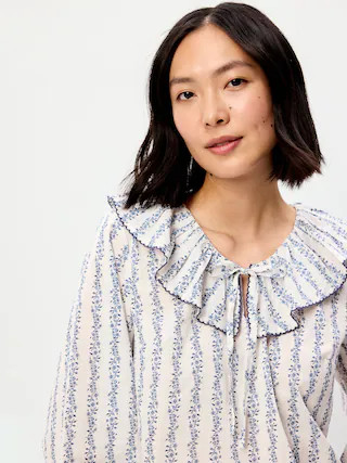 Long-Sleeve Ruffle Tie-Neck Top | Old Navy (US)