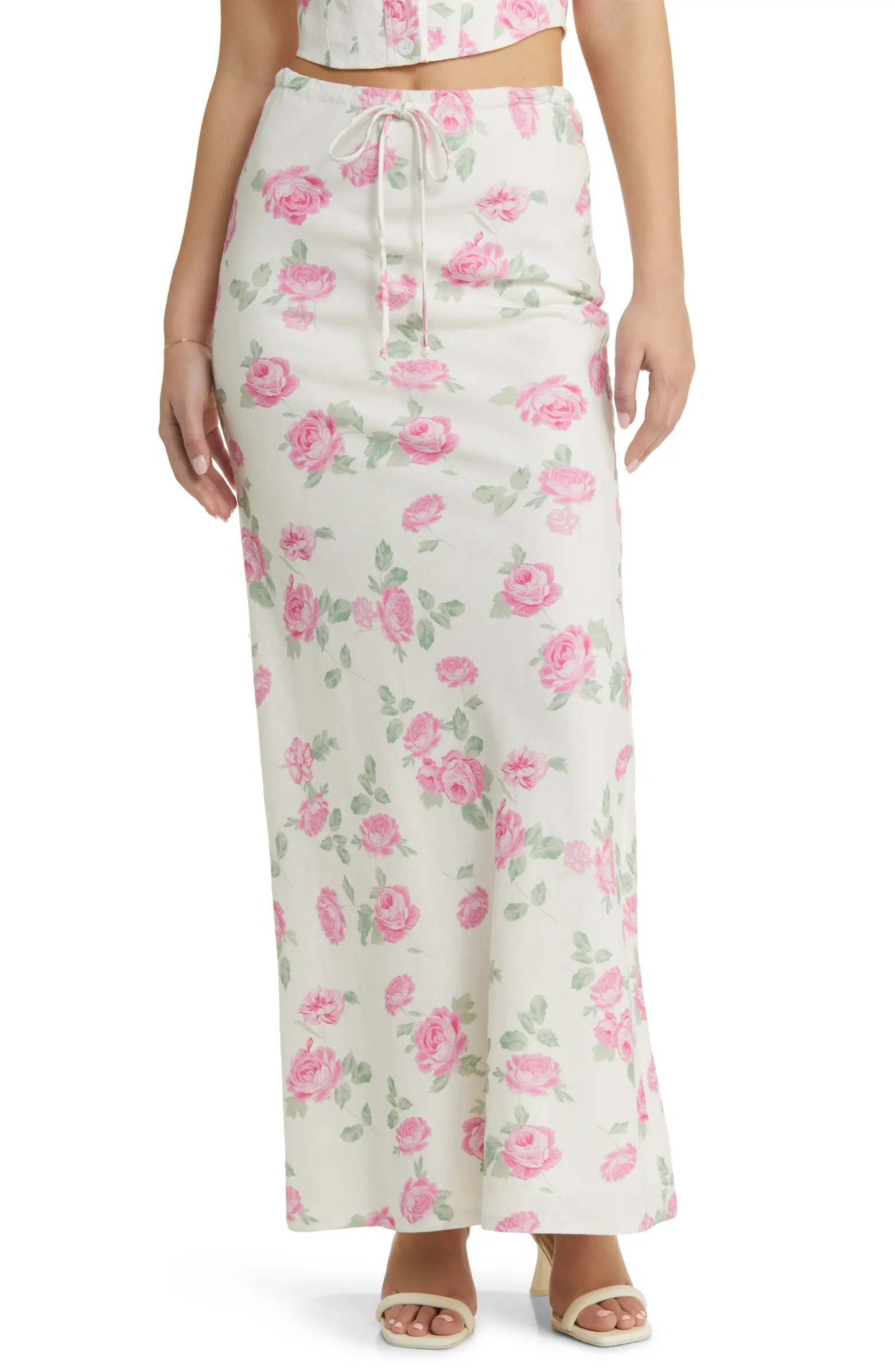WAYF Romeo Floral Linen Blend Maxi Skirt | Nordstrom | Nordstrom