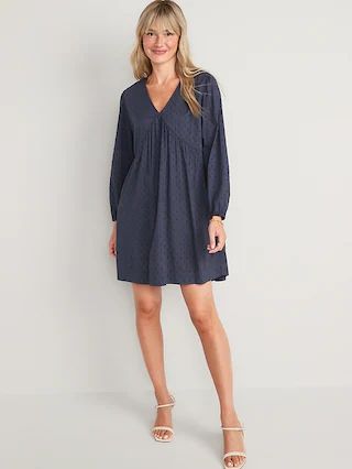 Puff-Sleeve Clip-Dot Mini Swing Dress for Women | Old Navy (US)