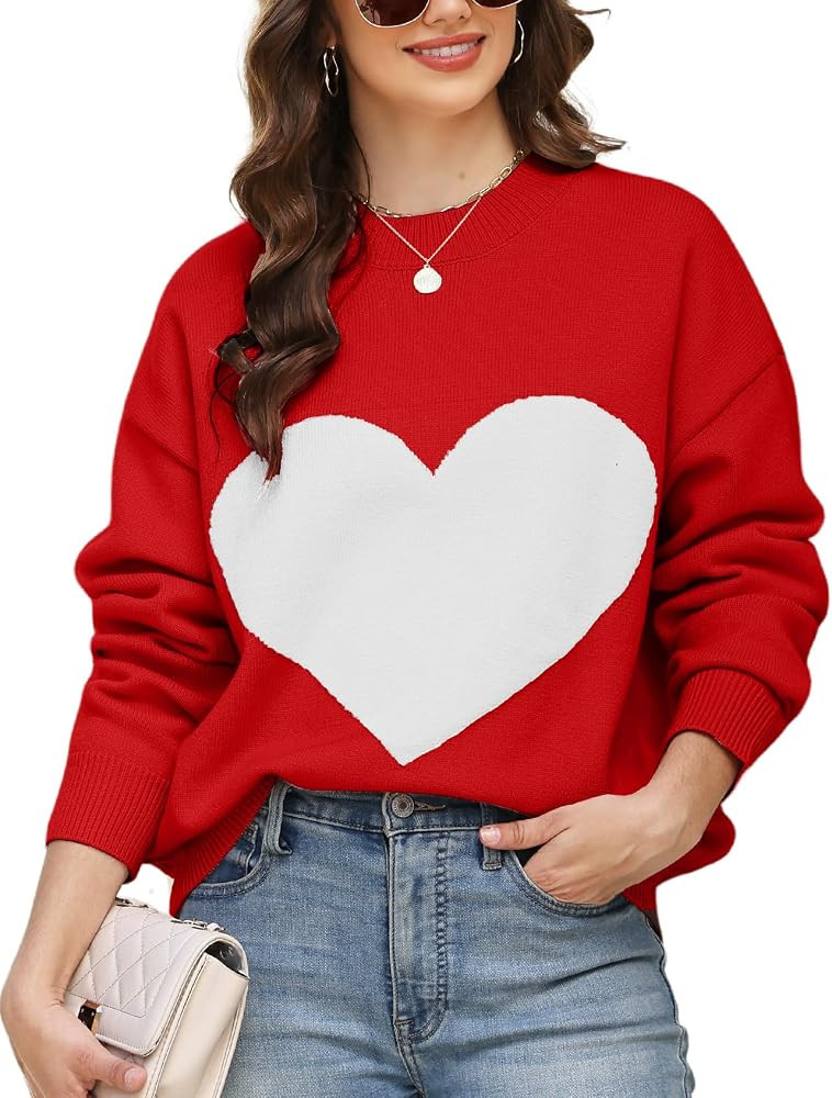 Gihuo Womens Heart Sweater Valentine Sweaters 2026 Long Sleeve Crewneck Pullover | Amazon (US)