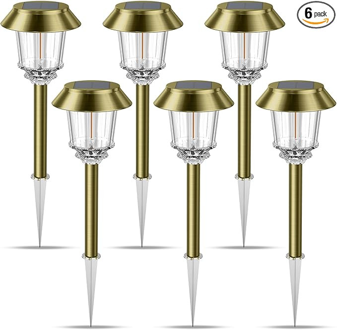 XMCOSY+ Solar Pathway Lights Waterproof - 6 Pack Solar Lights Outdoor, 10-40 LM Dimmable Outdoor ... | Amazon (US)