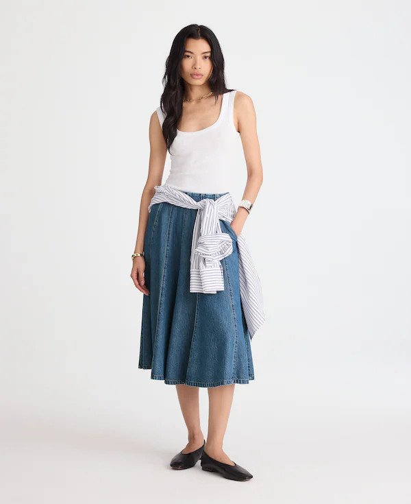 Flared Denim Midi Skirt: Airy Denim Edition | Madewell