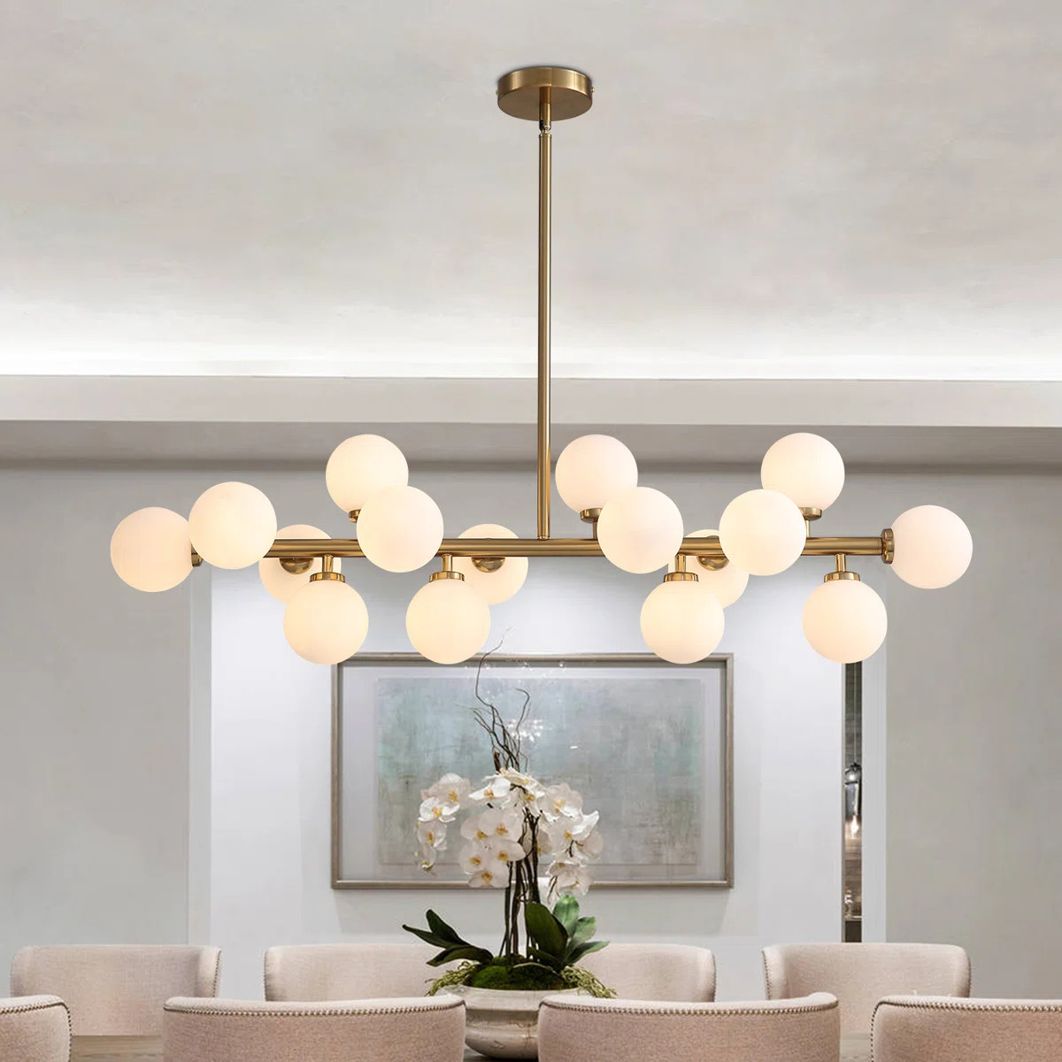 George Oliver Jewellia 16 - Light Dimmable Bubble Glass Sputnik Modern Linear Chandelier & Review... | Wayfair North America