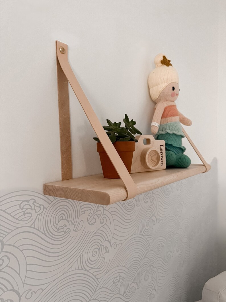 Maple Nursery Shelves, Leather Strap Shelves, Nursery Decor, Nursery Shelf, Bookshelf, Floating S... | Etsy (CAD)