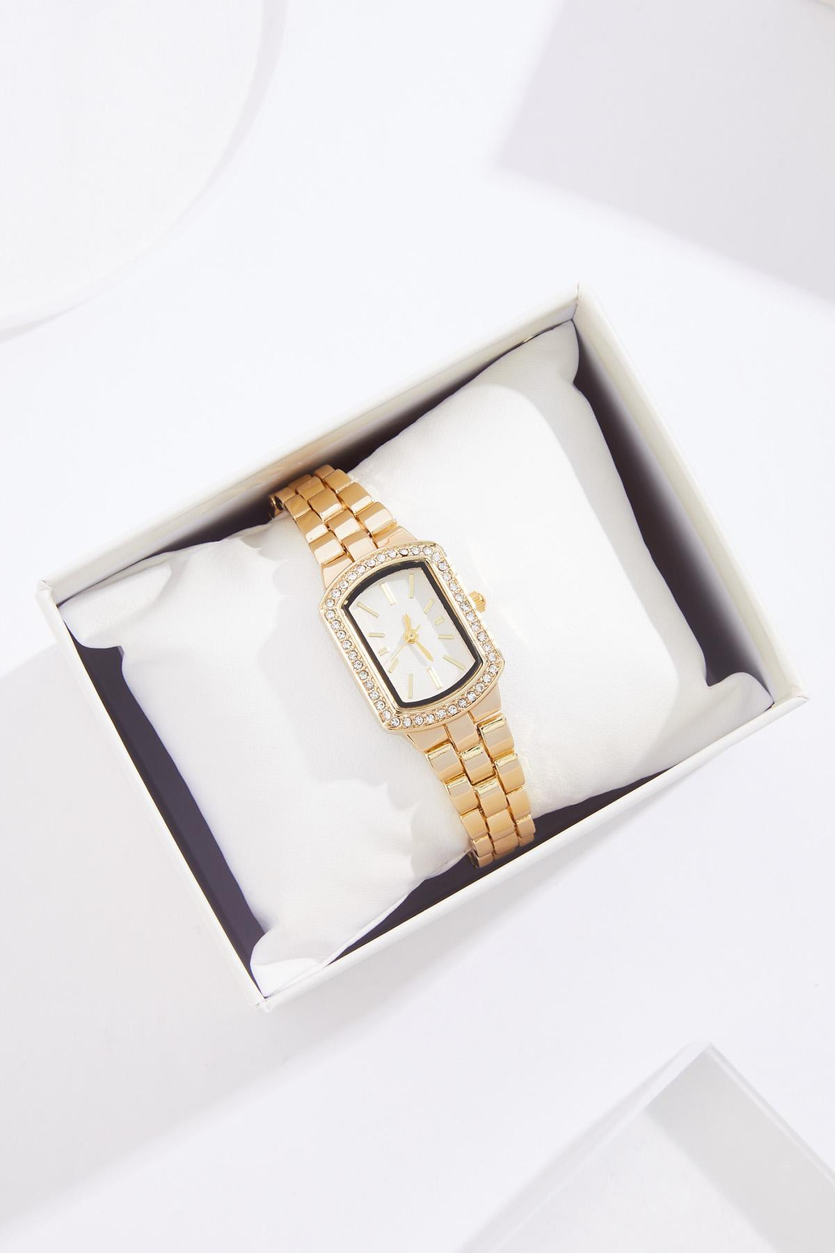Gold Rhinestone Rectangle Watch Boxed Jewelry | Cato Fashions