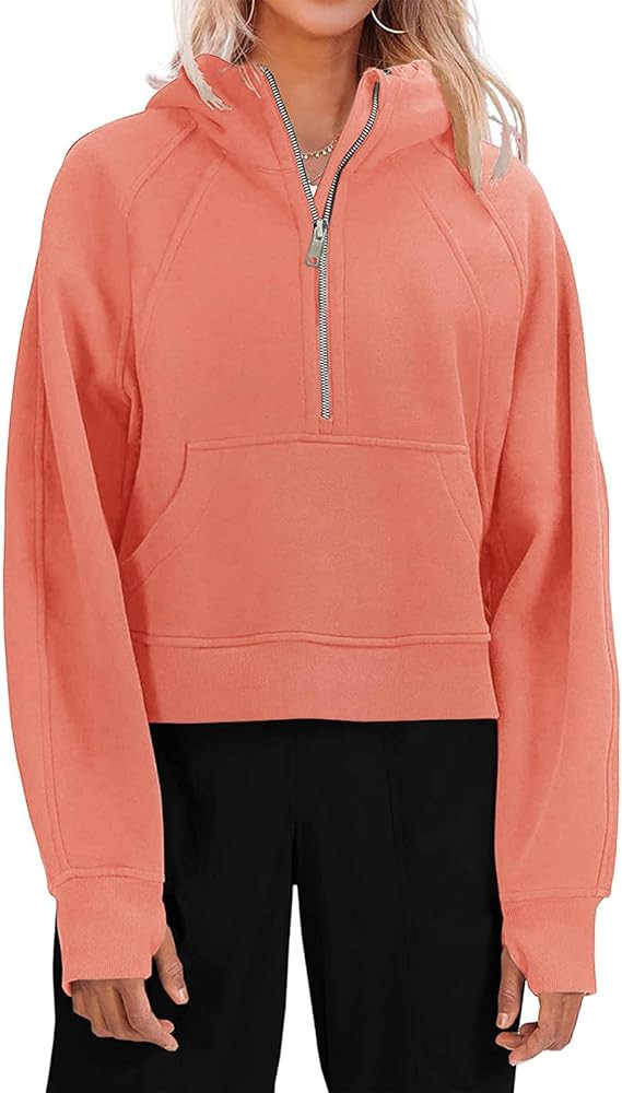 Womens Hooded Pullover Sweatshirts Half Zipper Crop Hoodie Fleece Lined Collar Zip Up Hoodies Cro... | Amazon (US)