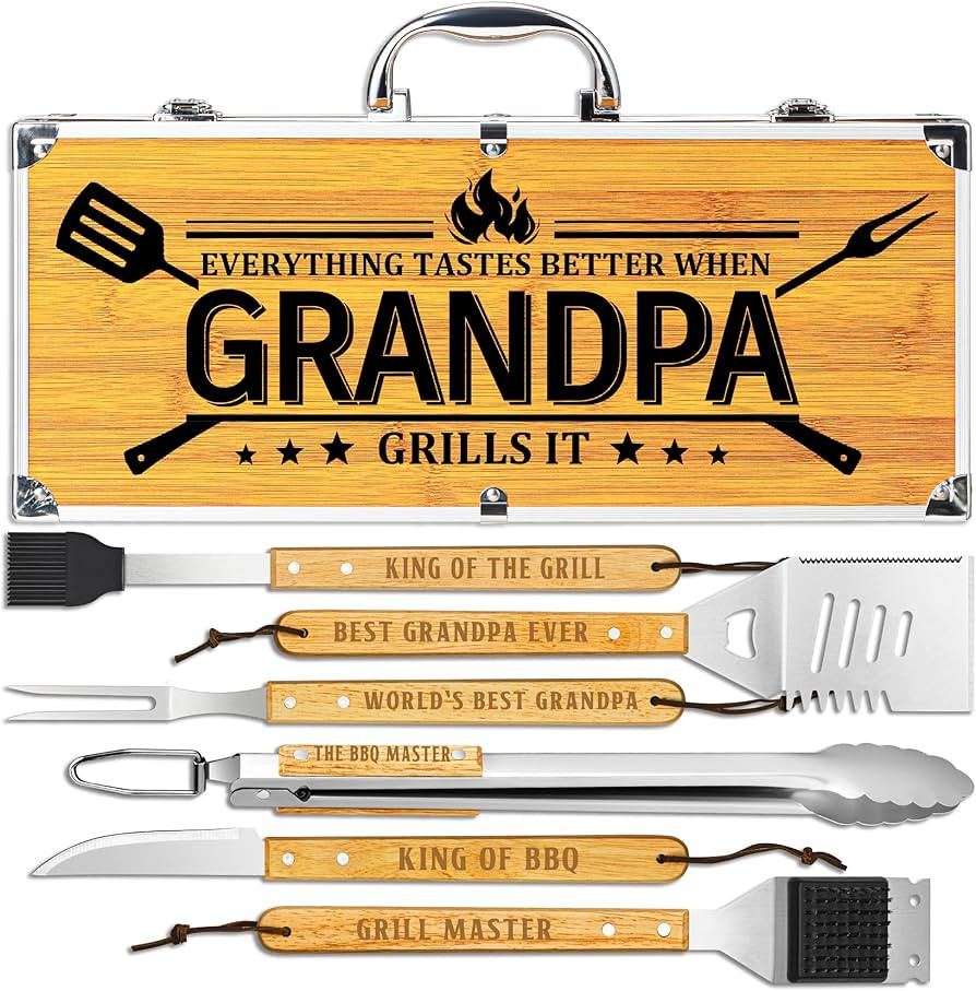 Fathers Day Grandpa Gifts from Grandkids, Grilling Gift Heavy Duty Wooden BBQ Grilling Accessorie... | Amazon (US)