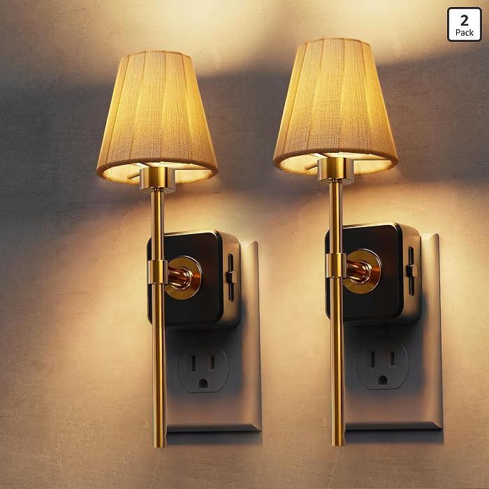 L LOHAS LED Night Lights Plug into Wall, 2 Pack Pleated Fabric Cover Night Light, Dusk to Dawn Se... | Amazon (US)